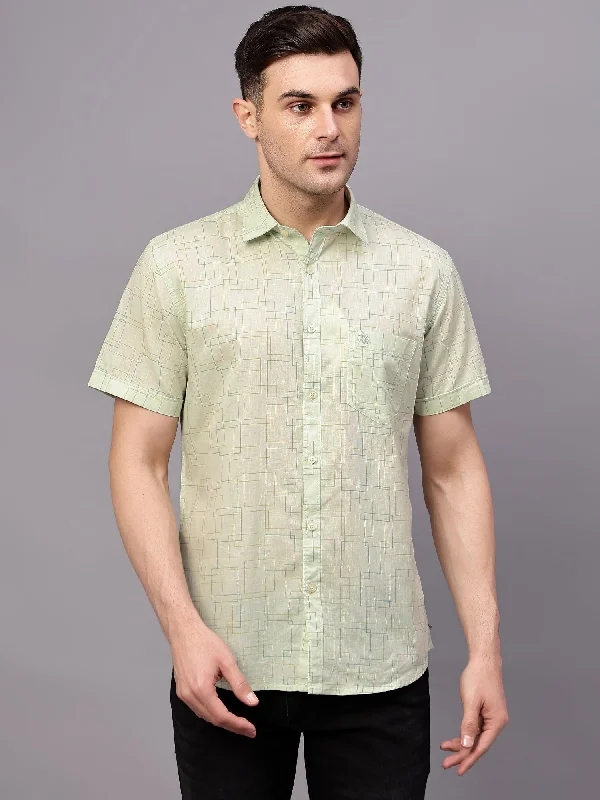 men's versatile shirts -Men's Light Green Casual Geometric Print Half sleeve Shirt