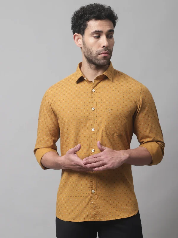 men's office-friendly shirts -Men's Mustard Casual Geometric Print Full Sleeve Shirt