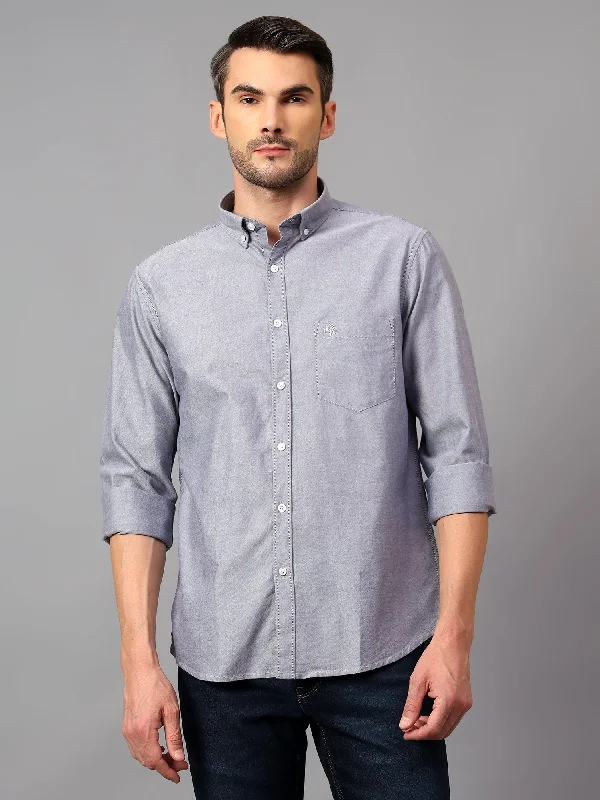 men's premium shirts -Men's Navy Blue Casual Plain Full Sleeve Shirt