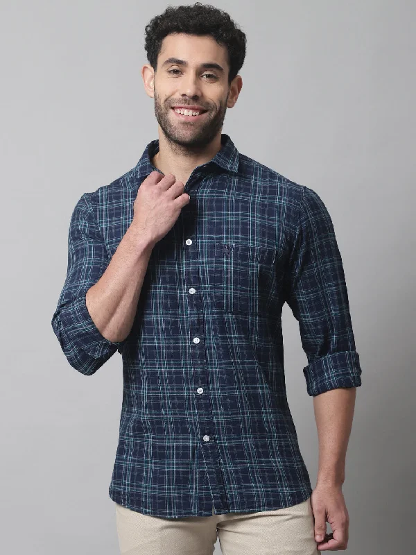 men's high-quality shirts -Men's Navy Blue Casual Big Checks Full Sleeve Shirt