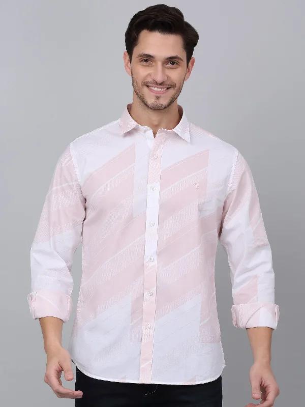 men's everyday business shirts -Men's Pink Casual Abstract Print Full Sleeve Shirt