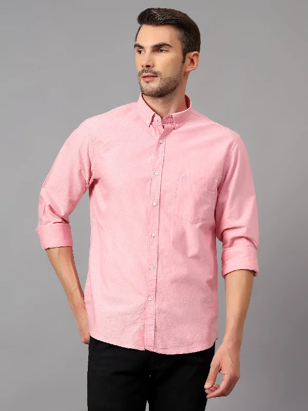 men's lightweight shirts -Men's Pink Casual Plain Full Sleeve Shirt