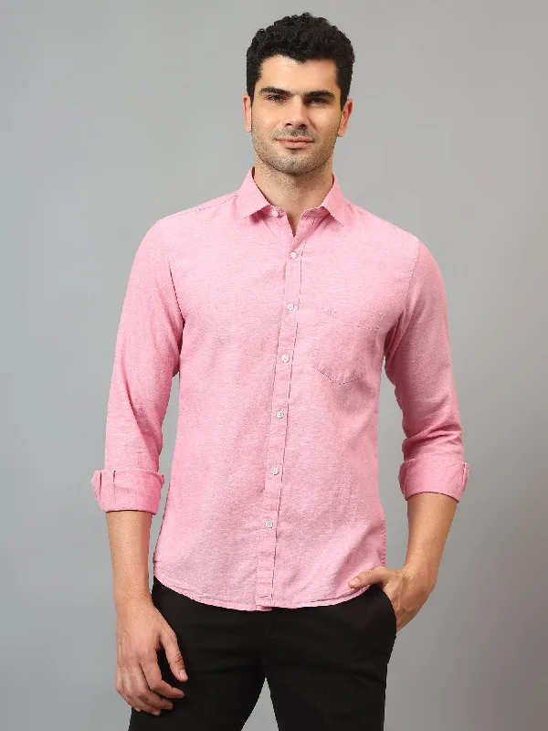 men's stylish slim-fit shirts -Men's Pink Casual Plain Full Sleeve Shirt