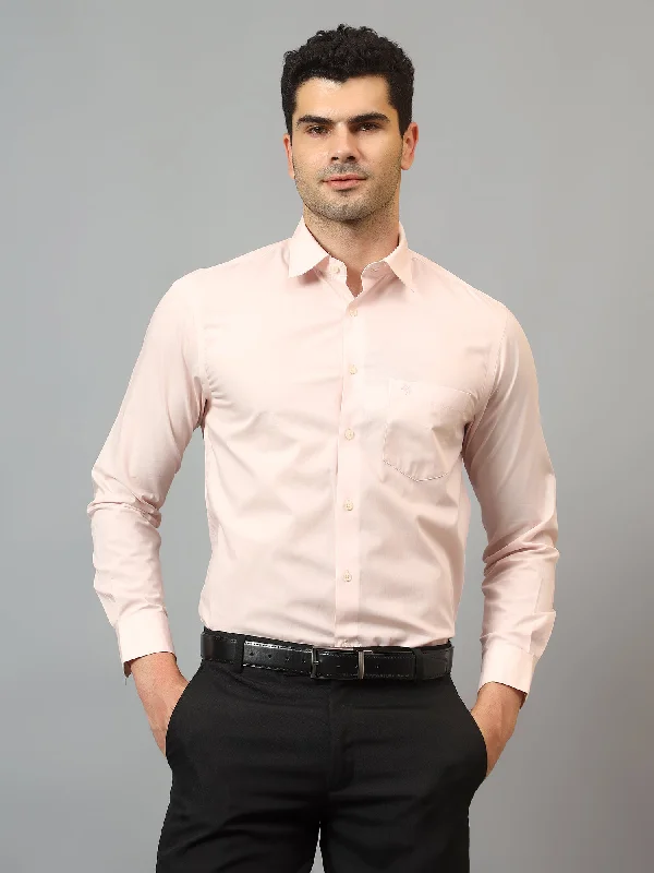 men's linen shirts -Men's Pink Formal Plain Full Sleeve Shirt