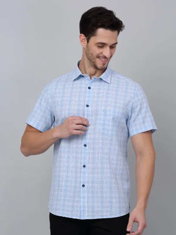 men's high-quality shirts -Men's Sky Blue Casual Medium Checks Half sleeve Shirt