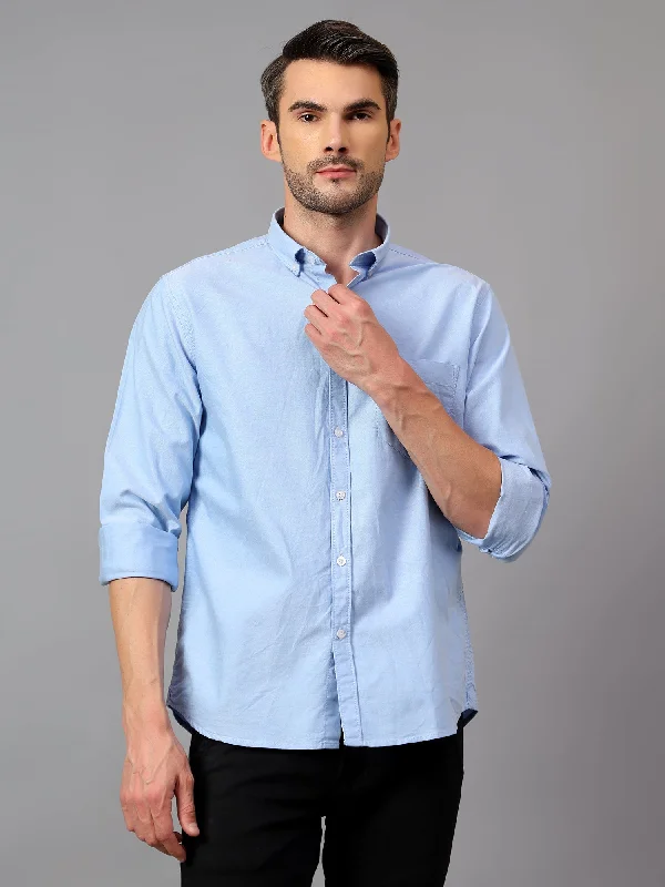 men's high-quality dress shirts -Men's Sky Blue Casual Plain Full Sleeve Shirt