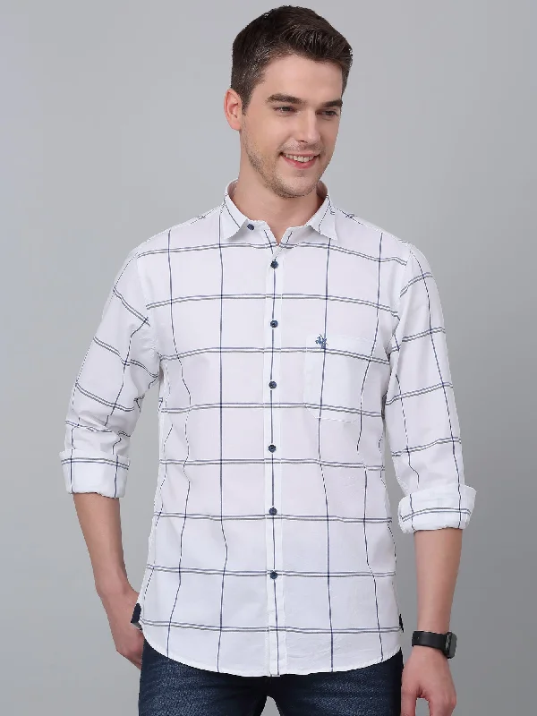 men's classic shirts -Men's White Casual Big Checks Full Sleeve Shirt