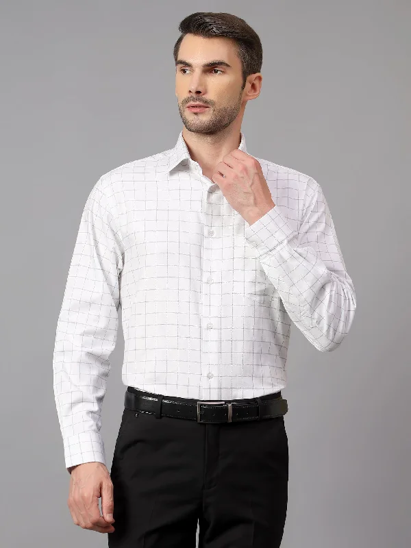 men's polo shirts -Men's White Formal Medium Checks Full Sleeve Shirt