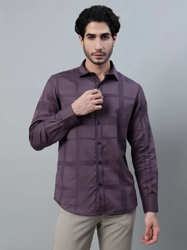 men's fashionable shirts for work -Men's Wine Printed Full Sleeve Casual Shirt