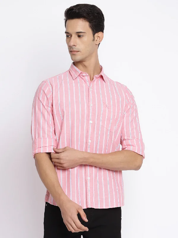 men's high-quality shirts -Men's Pink Casual Broad Stripe Full Sleeve Shirt