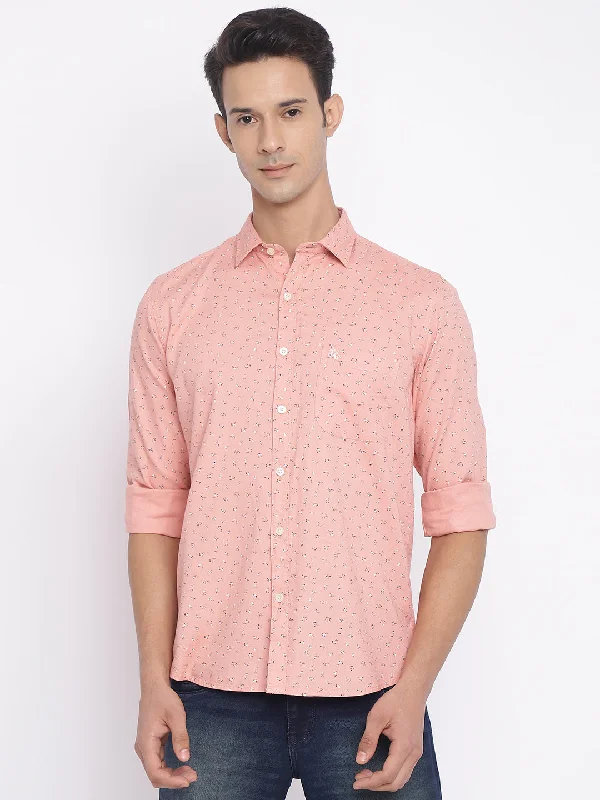 men's comfortable shirts -Men's Pink Casual Ditsy Print Full Sleeve Shirt