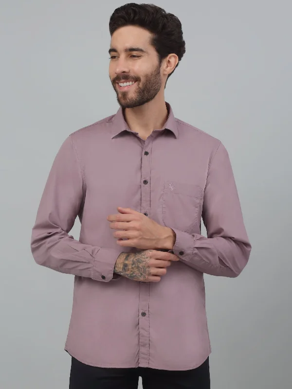 men's versatile shirts -Men's Purple Casual Plain Stretch Full Sleeve Shirt