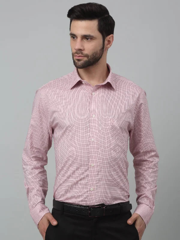 men's office shirts -Men's Red Formal Micro Checks Full Sleeve Shirt