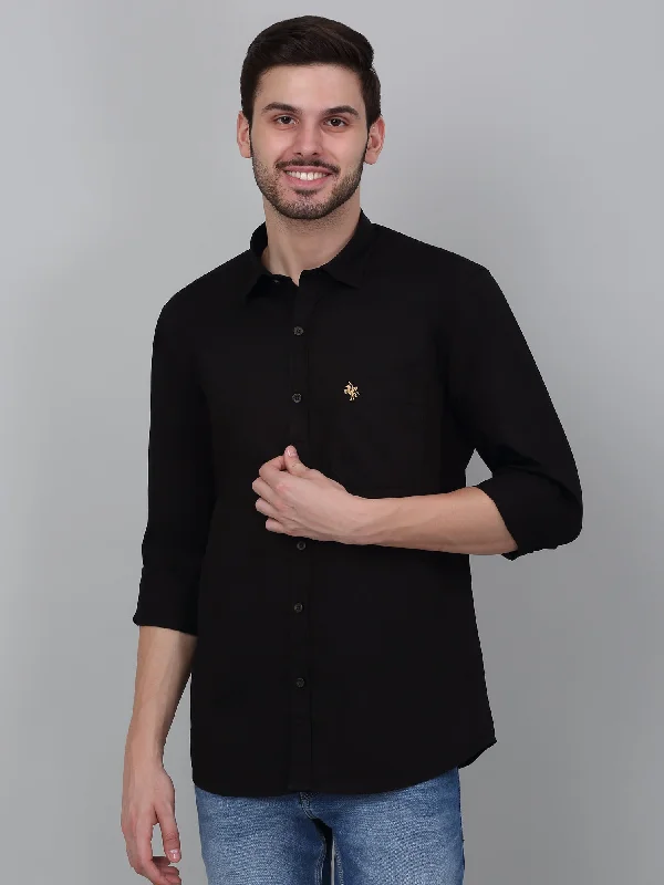 men's affordable dress shirts -Men's Black Solid Full Sleeve Casual Shirt