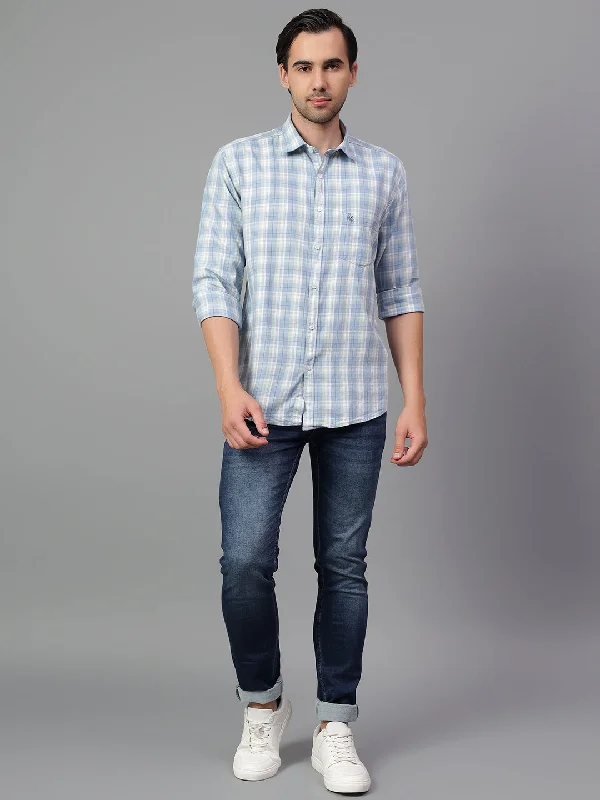 men's dress shirts for daily wear -Men's Blue Checked Full Sleeve Casual Shirt