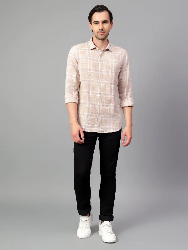 men's classic button-up shirts -Men's Fawn Checked Full Sleeve Casual Shirt