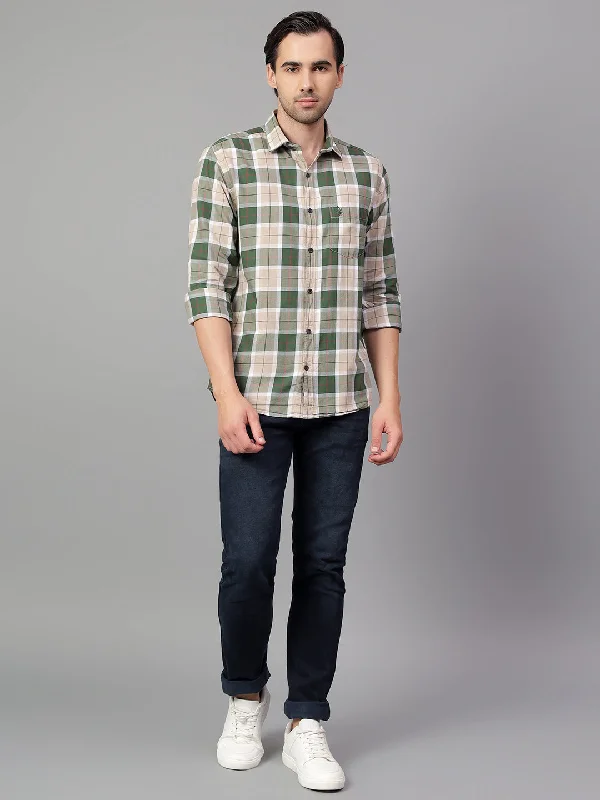 men's high-performance office shirts -Men's Green Checked Full Sleeve Casual Shirt