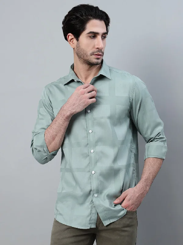 men's office shirts -Men's Green Printed Full Sleeve Casual Shirt