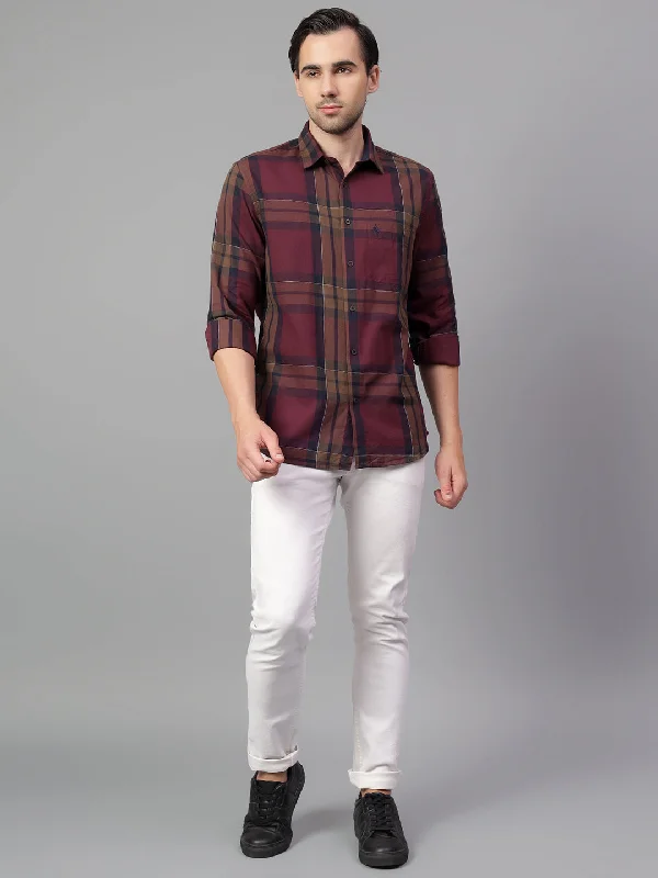 men's dress shirts for daily wear -Men's Maroon Checked Full Sleeve Casual Shirt