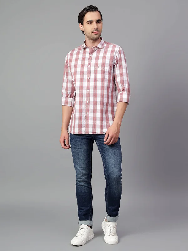 men's everyday business shirts -Men's Pink Checked Full Sleeve Casual Shirt