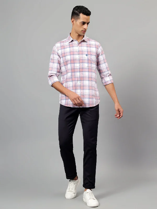 men's cool patterned shirts -Men's Pink Checked Full Sleeves Casual Shirt