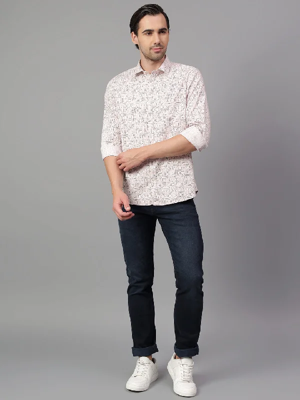 men's casual shirt styles -Men's Pink Printed Full Sleeve Casual Shirt