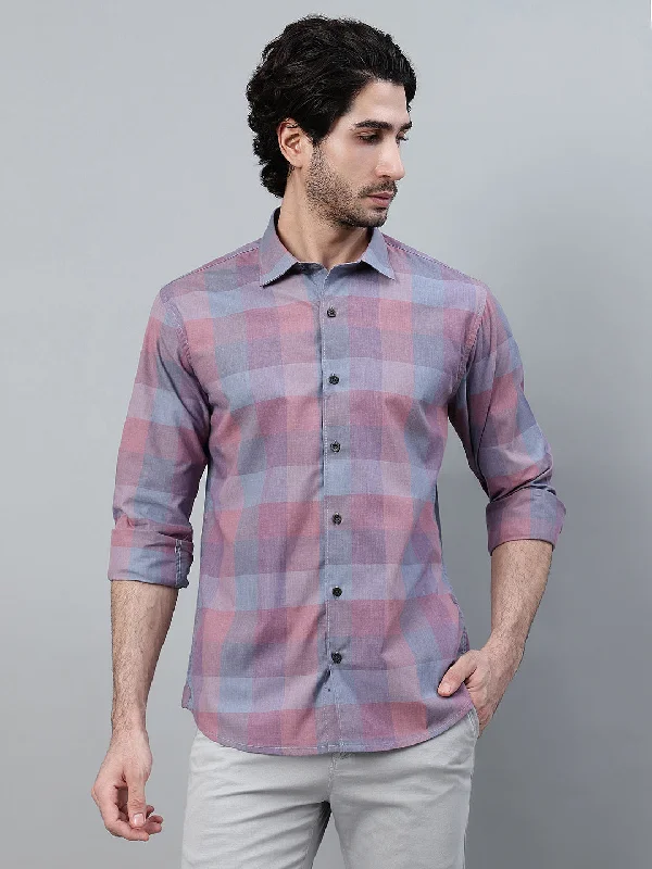 men's dress shirts for work -Men's Purple Checkered Full Sleeve Casual Shirt