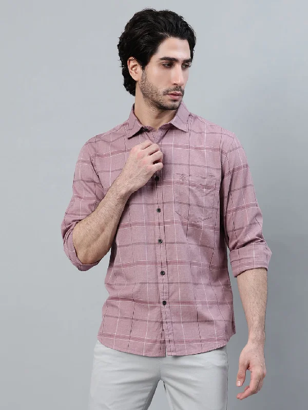 men's versatile button-up shirts -Men's Purple Checkered Full Sleeve Casual Shirt