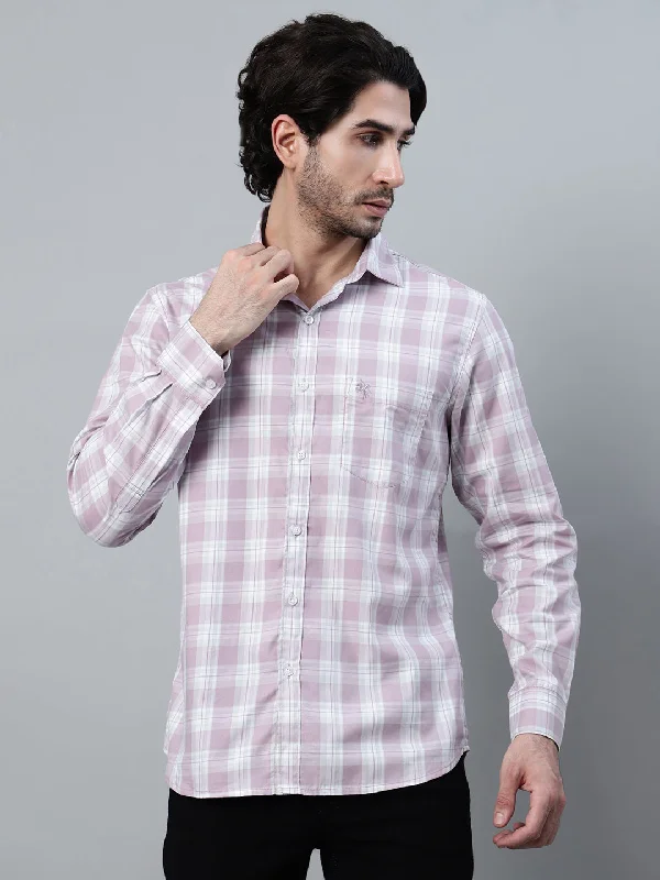 men's versatile shirts -Men's Purple Checkered Full Sleeve Casual Shirt