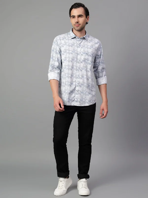 men's lightweight shirts -Men's Sky Blue Printed Full Sleeve Casual Shirt