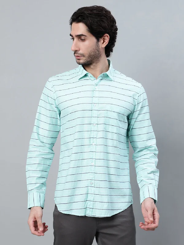 men's office-ready shirts -Men's Sky Blue Striped Full Sleeve Casual Shirt