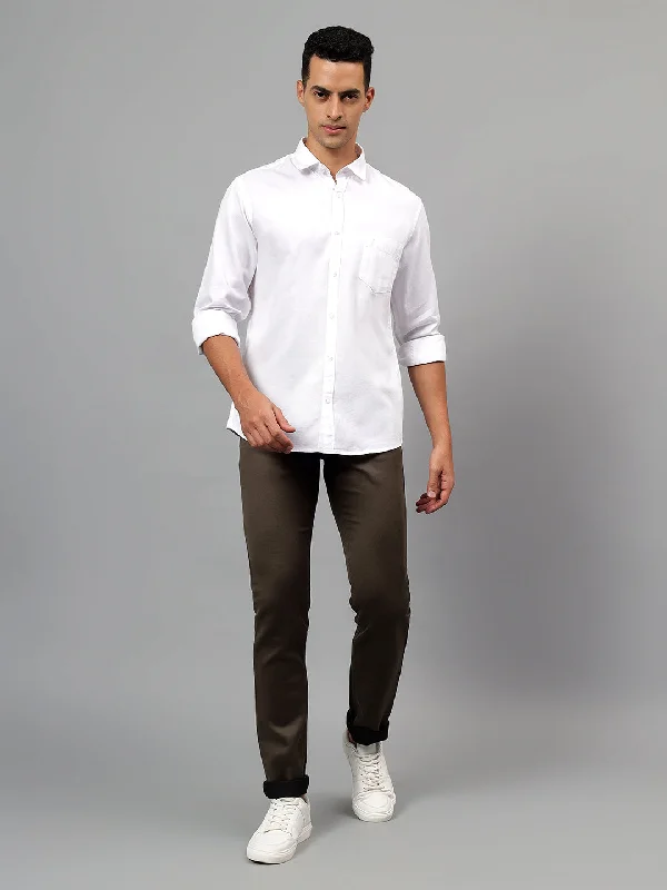 men's dress shirts for formal events -Men's White Self Design Casual Full Sleeves Shirt