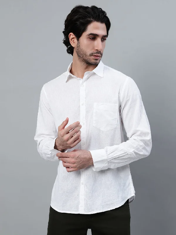 men's relaxed office shirts -Men's White Solid Full Sleeve Casual Shirt