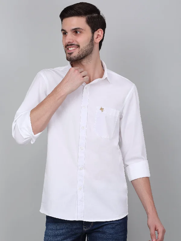 men's summer shirts -Men's White Solid Full Sleeve Casual Shirt