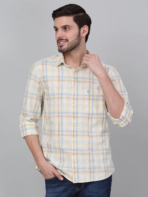 men's performance shirts -Men's Yellow Checkered Full Sleeve Casual Shirt