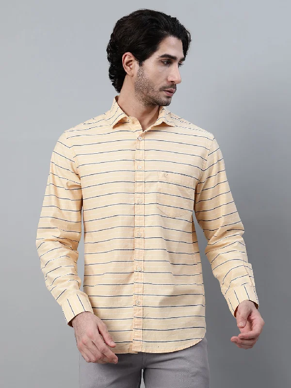 men's high-quality dress shirts -Men's Yellow Striped Full Sleeve Casual Shirt